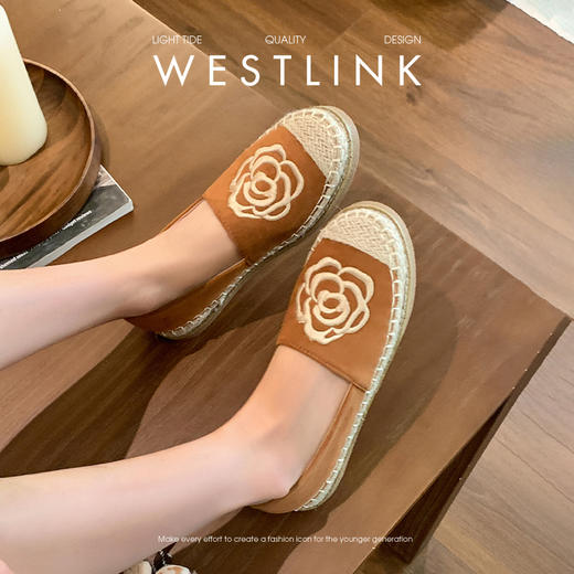 【限时秒杀】西遇一脚蹬渔夫鞋女新款秋季复古花朵小香风单鞋白色平底鞋V1756993/V0057175 商品图1