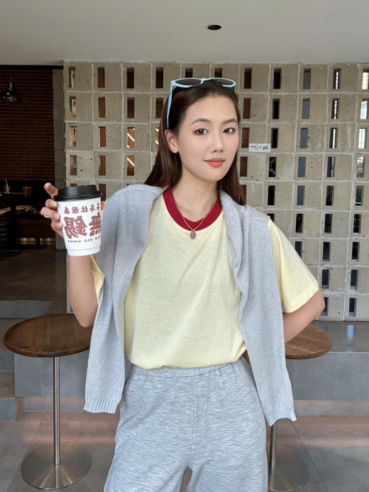 【丝麻情结】噢蜜ooomeooo撞色领小鸡黄T 商品图4