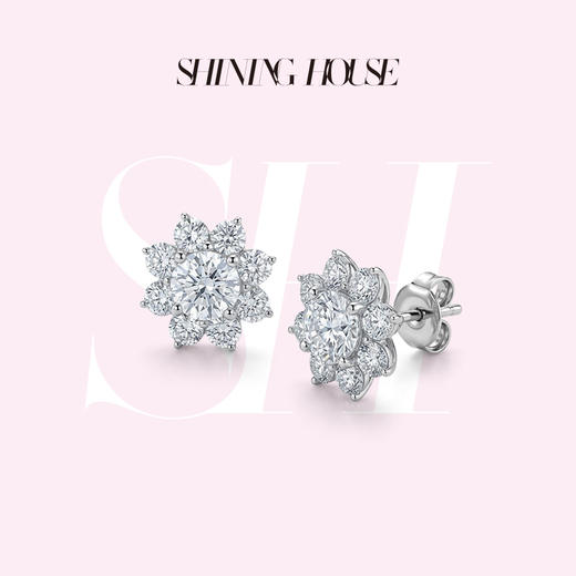 ShiningHouse[培育] 18k金钻石耳饰 圆钻形1克拉钻人工真钻人造钻石K金耳钉简约钻石耳饰耳环悦己送礼臻选【此商品不支持7天无理由退货退款】预计3日发货 商品图0