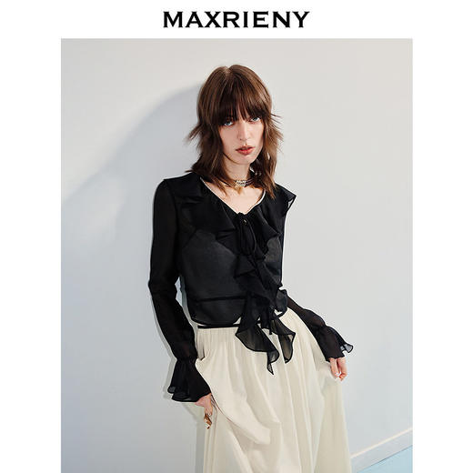 MAXRIENY精致复古感雪纺衫罩衫修身显瘦高级气质感2025夏季新款(货号:MS86JA006) 商品图3