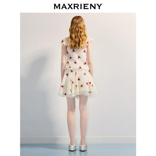【曾宥臻同款】MAXRIENY精致优雅红花绣花连衣裙飞飞袖短款收腰裙(货号:MC86DR272) 商品图3