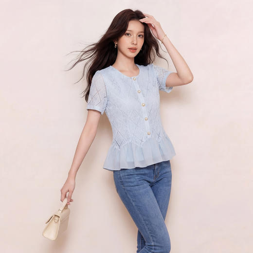 奢姿大码女装2026夏季宽松气质时尚百搭拼接下摆不规则设计感上衣9962253558 商品图1