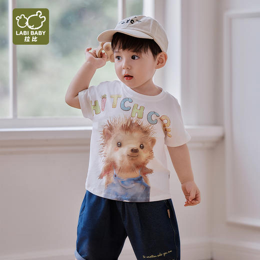 拉比童衣夏刺猬圆领上衣米白j6LZBC100428 商品图6