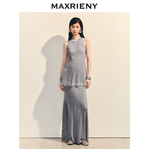 【商场同款】MAXRIENY宽松a摆针织衫25夏肌理感挂脖欧根纱上衣(货号:MC86SW026) 商品图2