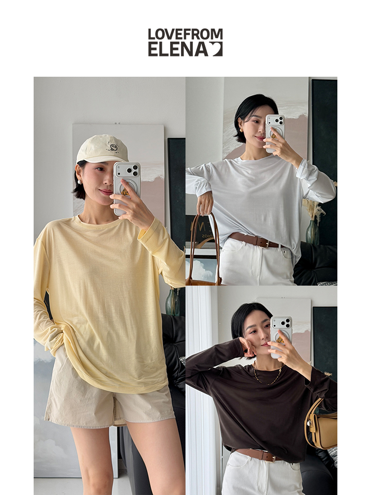 「工厂团购上新」莱赛尔真丝混纺  轻薄宽松长袖T恤LW85018