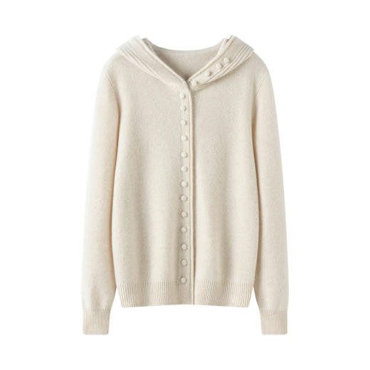 100 山羊绒慵懒风连帽针织开衫外套女CYR25032 商品图1