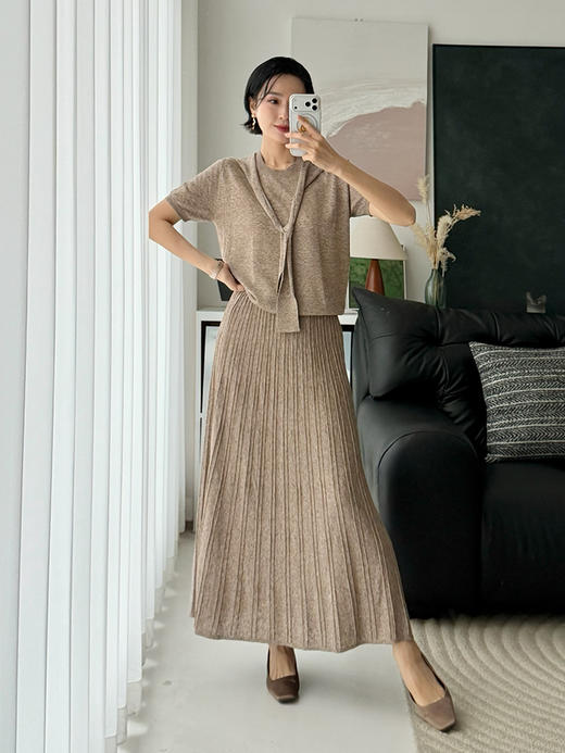 「工厂团购上新」 亚麻假两件披肩款圆领针织T恤上衣60605 商品图3