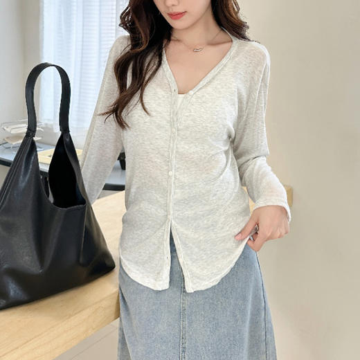 【169元2件】【开衫】夏季天丝开衫防晒衫长袖百搭薄款凉感外搭罩衫V领空调衫上衣【FF26513】 商品图2
