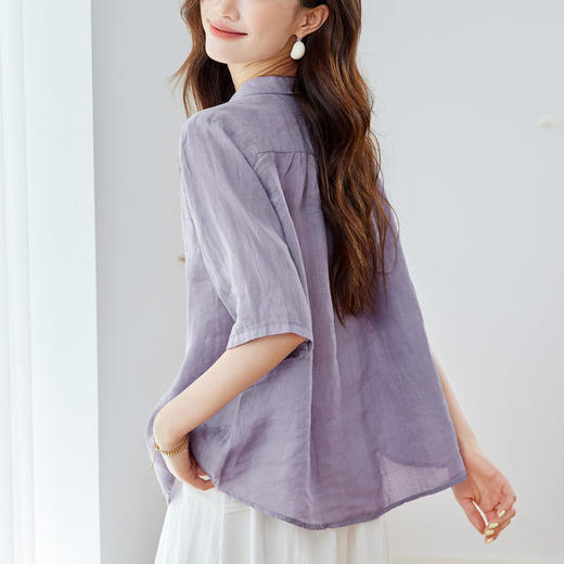 紫色绣花衬衫女短袖2026夏装新中式国风上衣气质轻熟衬衣   MJ-55054 商品图3