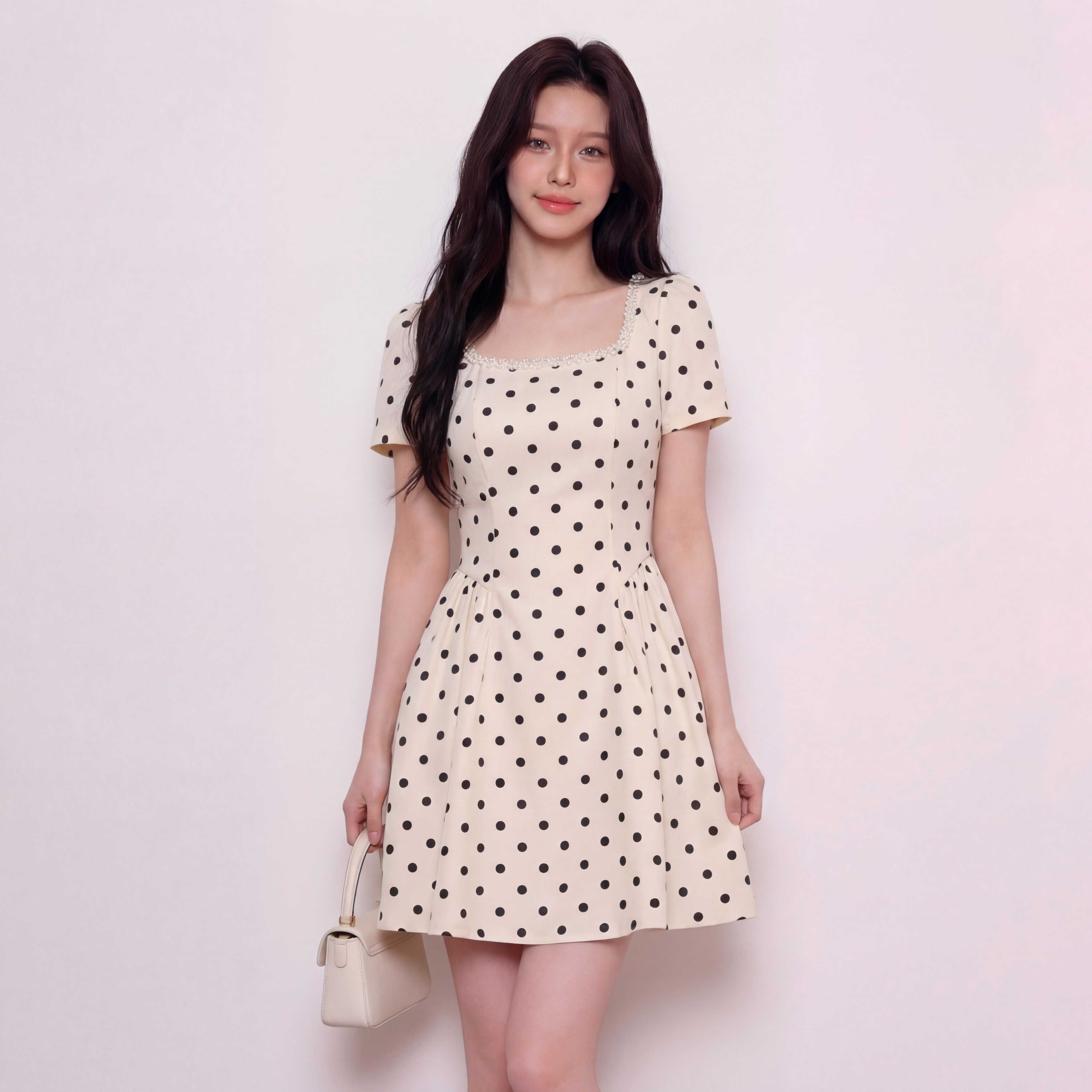 奢姿大码女装2026夏季减龄波点设计方领连衣裙胖妹妹钉珠时尚裙子9962860117