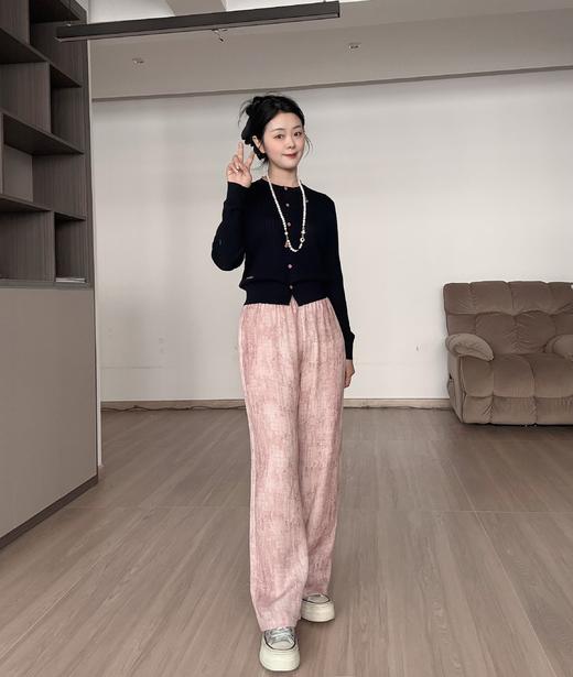 水墨晕染~丝羊毛文艺感直筒显瘦高腰阔腿裤 商品图1
