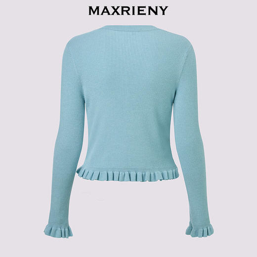 MAXRIENY薄荷绿色针织衫2026年春季新款圆领修身上衣木耳边毛衣(货号:MF80JA020) 商品图4