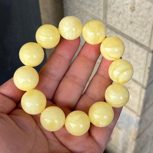 【青山特惠】19mm*12颗 精品原矿俄料 满蜡黄白花圆珠蜜蜡手串，48.5g m363 商品图3