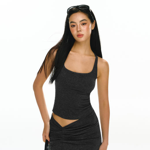 Ariseism 美式复古花灰色工字背心半裙套装女夏两件套 商品图1