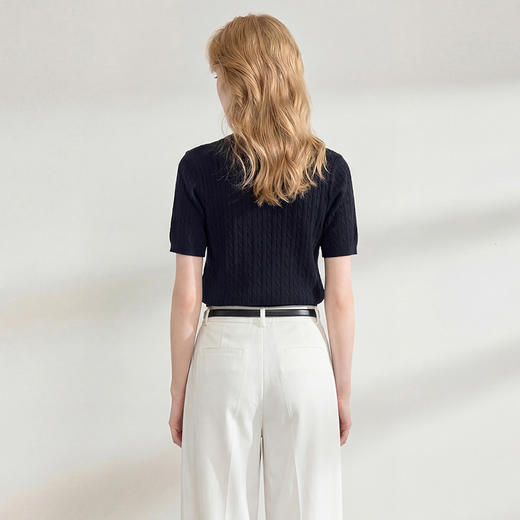 西遇麻花蝴蝶结针织短袖t恤女士装夏季2026年新款气质短款T恤上衣H0060246 商品图4