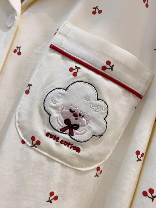 松植屋女款莱卡棉带胸垫长袖睡衣套装可外穿家居服 商品图5