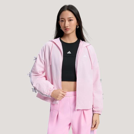 Adidas阿迪达斯DANCE LONG LENGTH JACKET 三条纹舞动系列拒水蝴蝶结运动休闲连帽夹克早春薄外套 商品图4
