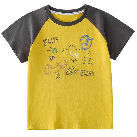 【10A抗菌纯棉】棉花堂夏款透气透湿撞色竹节棉印花儿童短袖T恤--- FA61163 商品图11