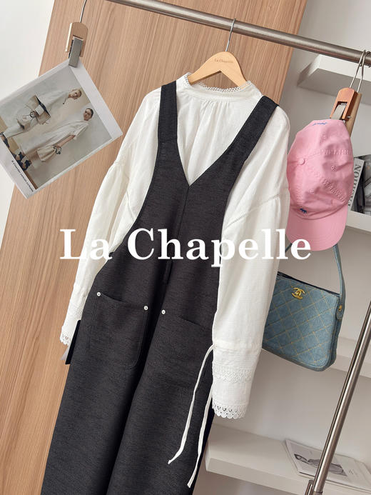 专柜实拍【减龄显瘦】拉夏贝尔/La Chapelle高级感！设计感时尚外穿背带裤直筒休闲百搭长裤子 商品图1