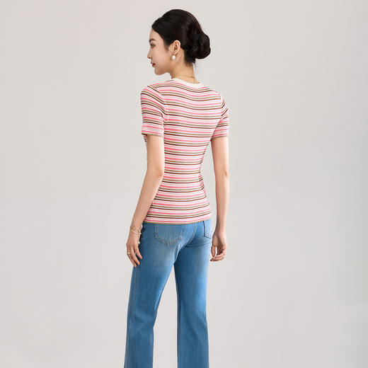 「高货wl」全新升级【铂金会员201/天猫269/差价68】(21214)洛诗琳曲珠纱嵌金线针织T恤女2026夏季新款条纹短袖上衣 商品图1