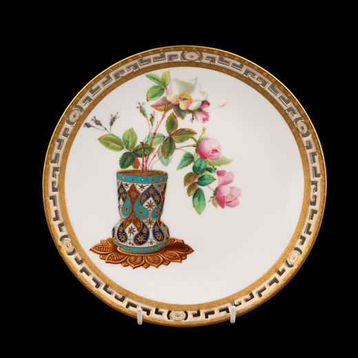 独角鹿西洋古董1880年代英国顶级陶瓷品牌明顿Mintons出品东方瓶花主题鎏金彩绘陶瓷赏盘九件套 商品图5