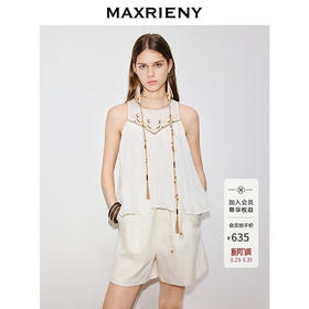MAXRIENY米白色衬衫2026年春季新款立体花朵珠绣无袖苎麻薄款上衣(货号:MF80TP002)