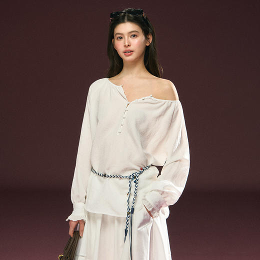 Ariseism 美式复古白色宽松多扣衬衫上衣女春季新款 商品图3