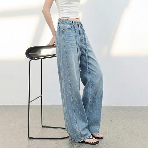 西遇高街复古2026春新款女水洗高腰显瘦垂感阔腿裤直筒牛仔裤H0060234 商品图2