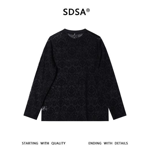 SDSA男装2026新款高贵轻奢简约透气植绒花卉圆领长袖T恤百搭休闲 商品图4