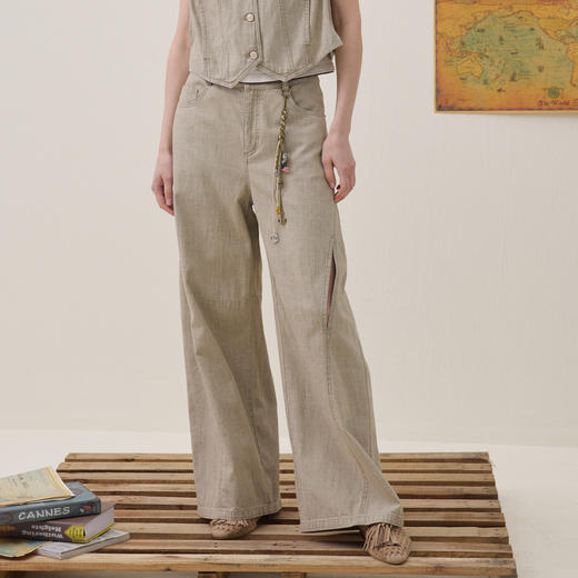 谜底阔腿牛仔裤长裤2026夏新品口袋撞色个性编织挂绳女262MJ0612 商品图1