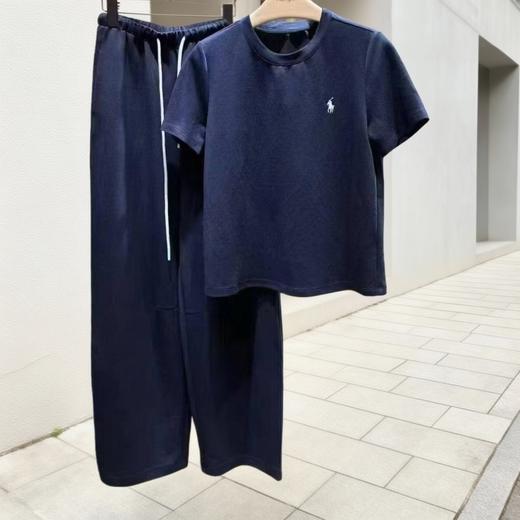 夏日松弛~显白藏青色休闲套装女夏两件套慵懒感套装 商品图0