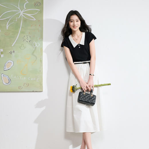 三彩2026夏季新款休闲翻领针织衫短袖修身上衣套头毛衫S 商品图2