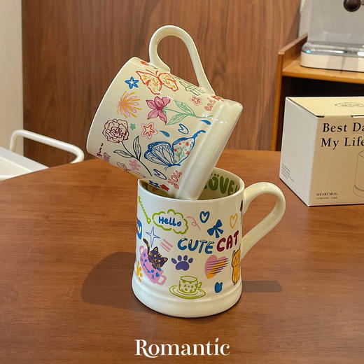 超值换购！法式少女心水杯陶瓷马克杯370ml情侣高颜值高级感咖啡杯 闺蜜节日伴手礼 商品图1