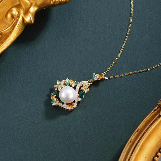 子佩集【星河落瑛】银S925珍珠惜王妃套链项链【MLTL047】镀金绿花绕2602 商品图1