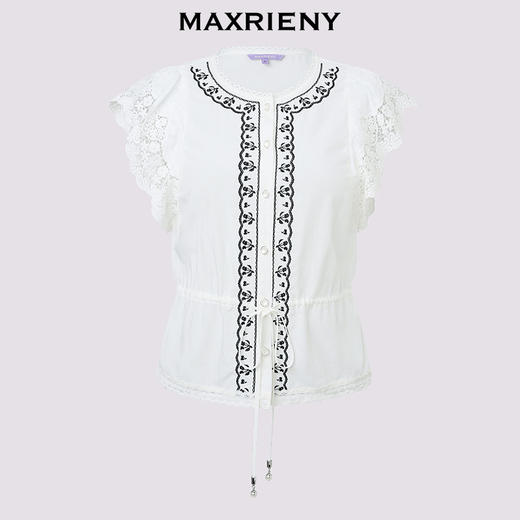 绣花蕾丝边收腰上衣(货号:MS80TP004) 商品图4