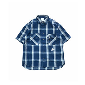 and wander indigo check SS shirt 透气抗皱机能性格子短袖衬衫