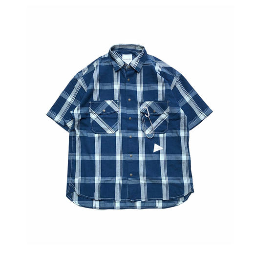 and wander indigo check SS shirt 透气抗皱机能性格子短袖衬衫 商品图0