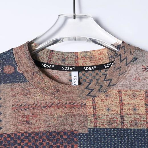 SDSA男装2026新款高贵轻奢民族风拼布宽松圆领短袖T恤百搭时尚 商品图1