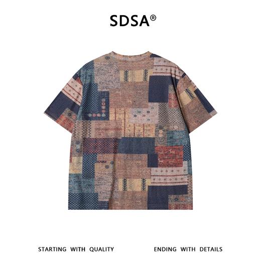 SDSA男装2026新款高贵轻奢民族风拼布宽松圆领短袖T恤百搭时尚 商品图4