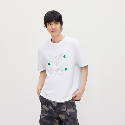 森马短袖T恤男夏趣味手绘字母印花针织衫2026新款星星贴布绣上衣 商品图2