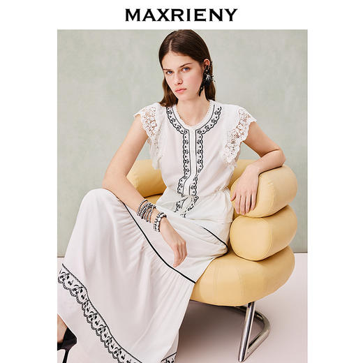 绣花蕾丝边收腰上衣(货号:MS80TP004) 商品图0