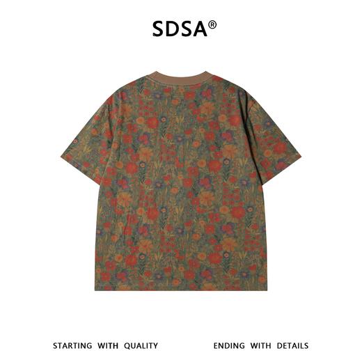 SDSA男装2026新款高贵轻奢个性百搭撞色满印植物花卉圆领短袖T恤 商品图4