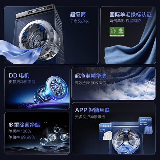 【新品上市】TCL超级筒洗烘一体洗衣机全自动家用12KG直驱羊毛绿标护衣G120T5W-DIS 商品图1