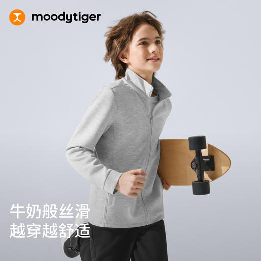 moodytiger男童秋冬新针织立领拉链柔软透气舒适外套53110404 商品图1