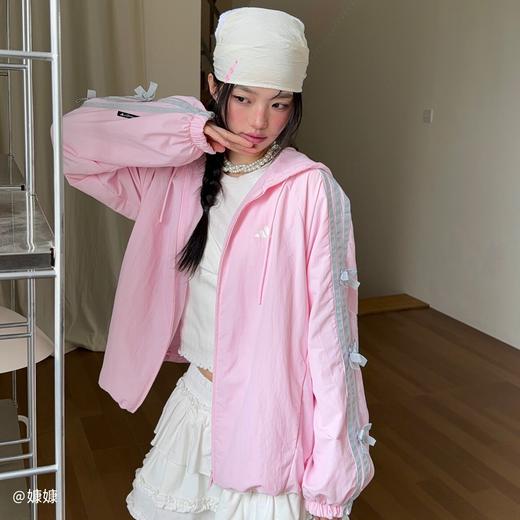 Adidas阿迪达斯DANCE LONG LENGTH JACKET 三条纹舞动系列拒水蝴蝶结运动休闲连帽夹克早春薄外套 商品图2