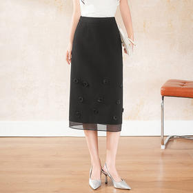 「自」全新升级【铂金会员146/天猫189/差价43】(41440)洛诗琳气质立体花朵半身裙女2026夏季通勤显瘦开叉直筒裙