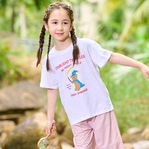 【10A抗菌纯棉】棉花堂夏款晚安熊童趣印花竹节棉儿童短袖T恤 ----FA61133 商品图6