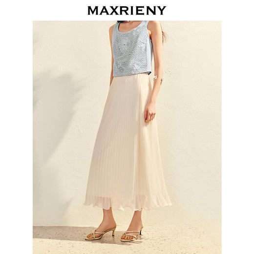 MAXRIENY浪漫度假风收腰伞摆半身裙精致优雅感长裙A字高腰雪纺裙(货号:MS86SK009) 商品图2