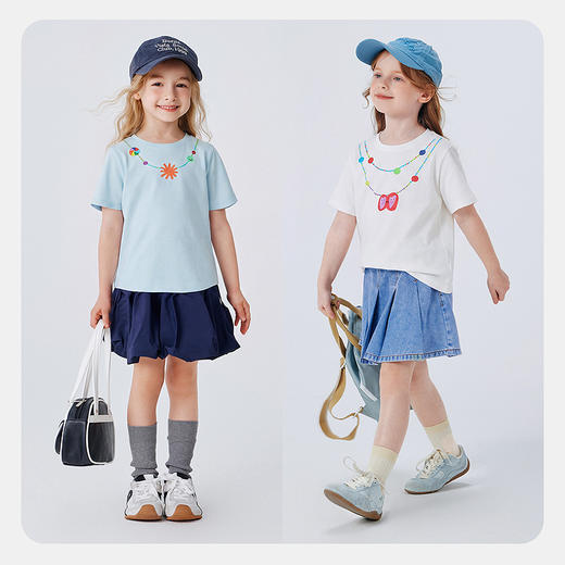 迷你巴拉巴拉女童短袖T恤吸湿速干凉感透气项链图案上衣26夏新款 商品图3