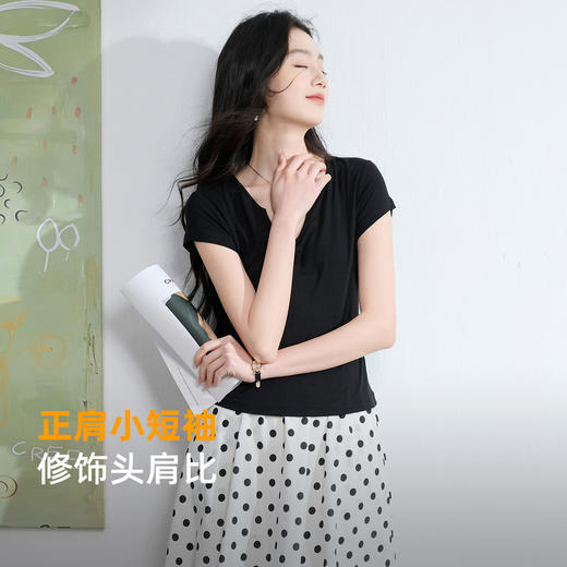 【莱赛尔瘦瘦T】三彩2026夏季新款V领短袖T恤修身上衣套头休闲S 商品图1